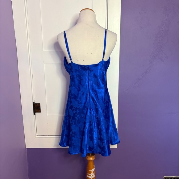 Lulus Royal Blue Slip Dress‎ Floral Satin Cowl Neck Mini Party Dress Large - Picture 3 of 9